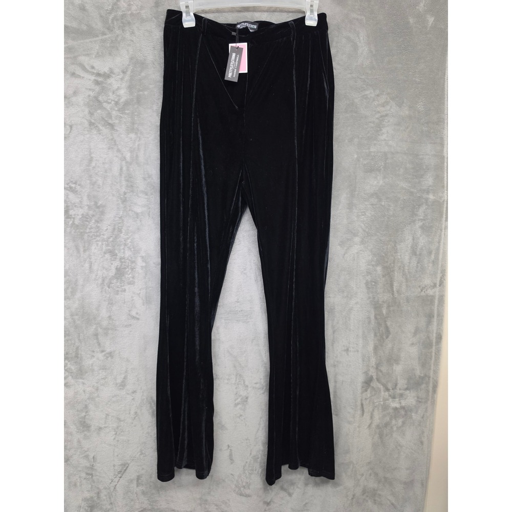 Pretty Little Thing Naomi Black Velvet Pintuck Detail Flared Trousers Gothic